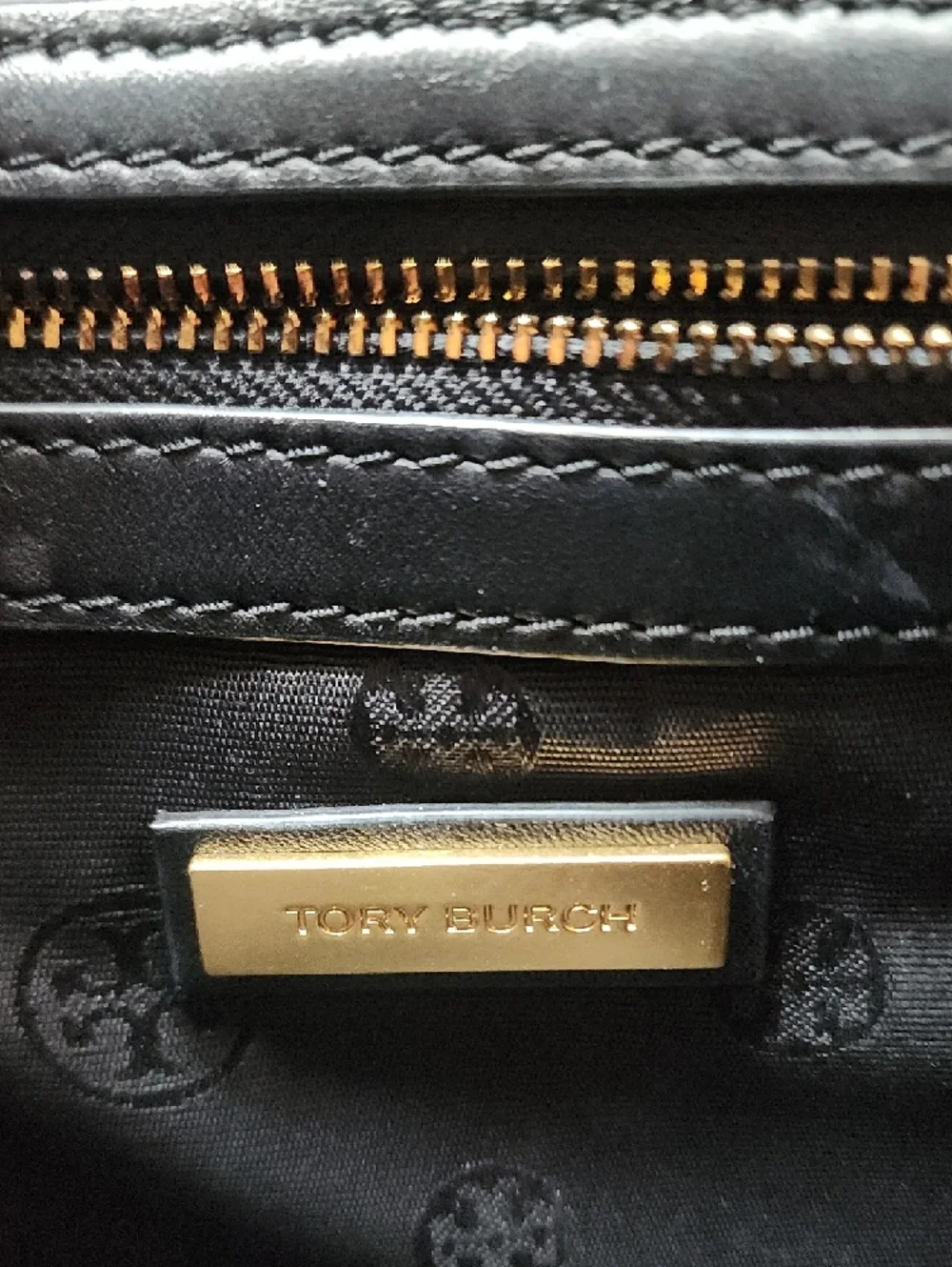 Tory Burch Black Leather Chain Shoulder Bag Gold Hardware Classic Logo W Wallet